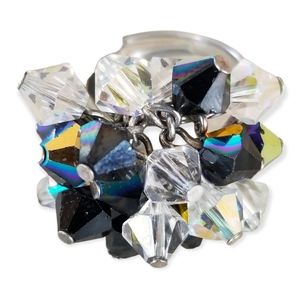 Vintage Crystal Cluster Ring Silver Tone One Size